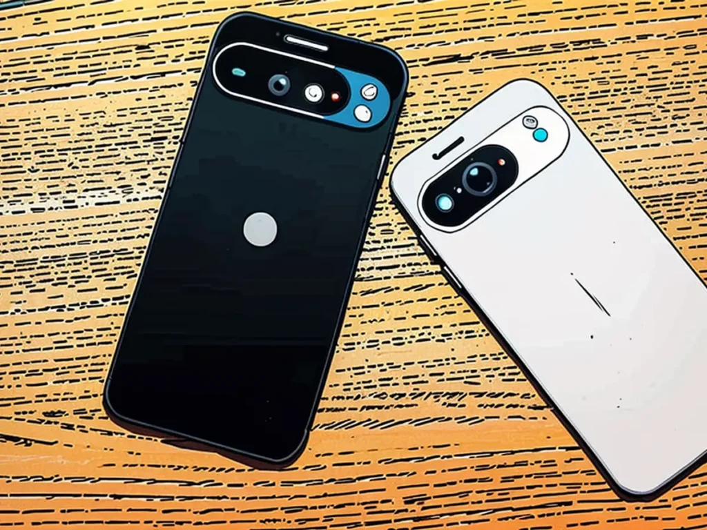 À esquerda, a versão ampliada do Pixel 9 Pro, e à direita, o Pixel 9 em si.