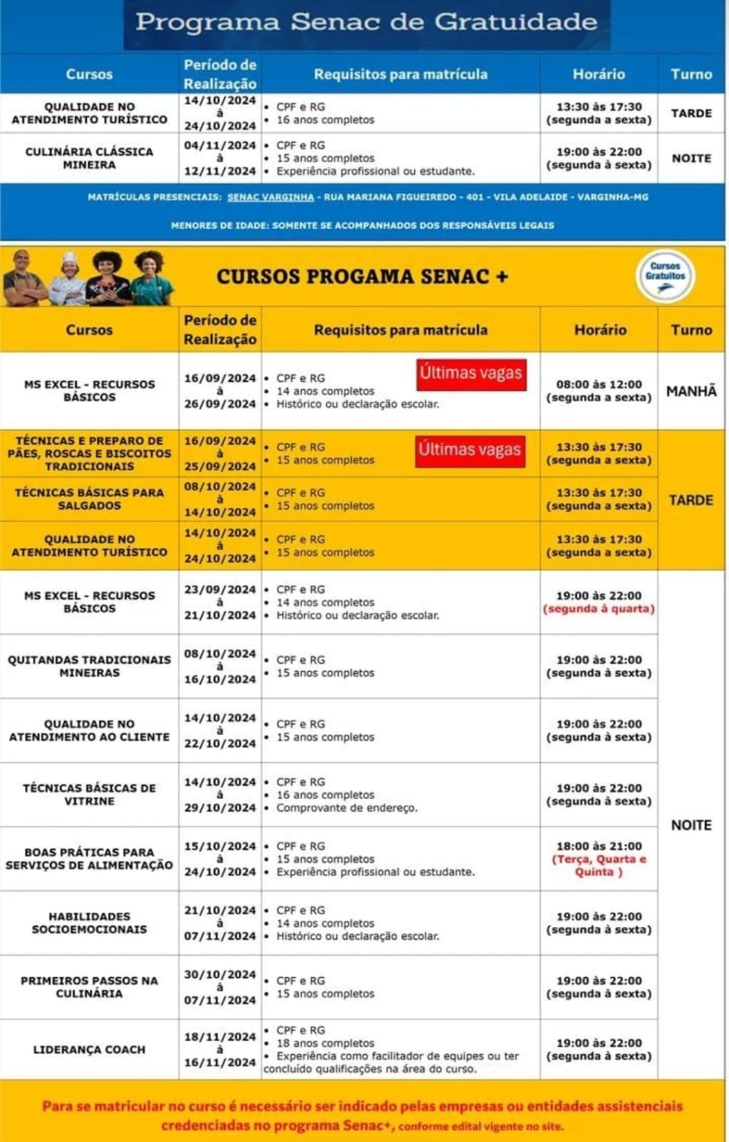Senac abre cursos gratuitos em Varginha