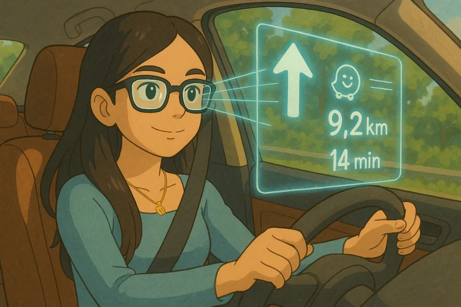 Em breve, será possível visualizar rotas do Waze, alertas de trânsito e informações sobre o ambiente urbano diretamente pelas lentes dos óculos inteligentes com Android XR - Imagem gerada por IA.