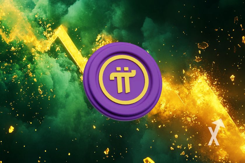 Criptomoeda Pi Network em fundo abstrato.