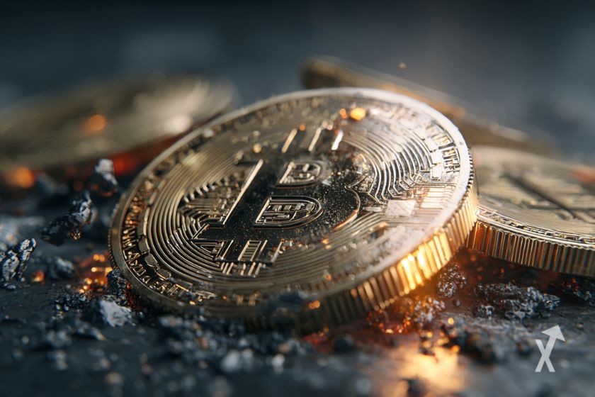 Moeda Bitcoin, símbolo criptográfico.