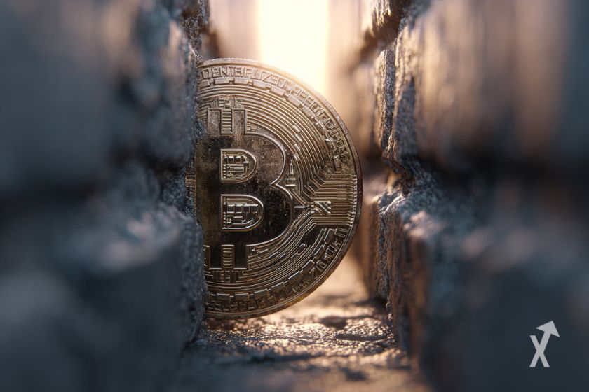 Bitcoin preso entre paredes.