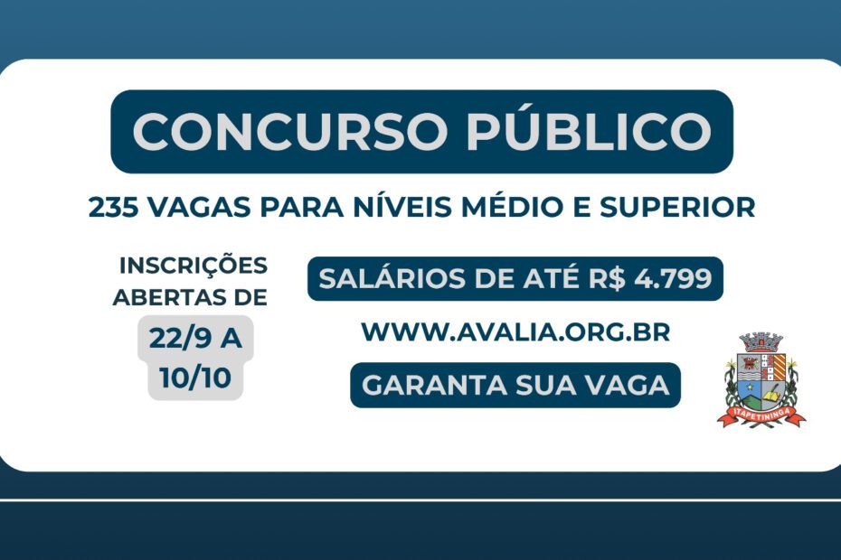 Prefeitura de Itapetininga abre concurso público para 235 vagas