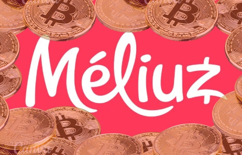Logo do Méliuz envolto por bitcoins