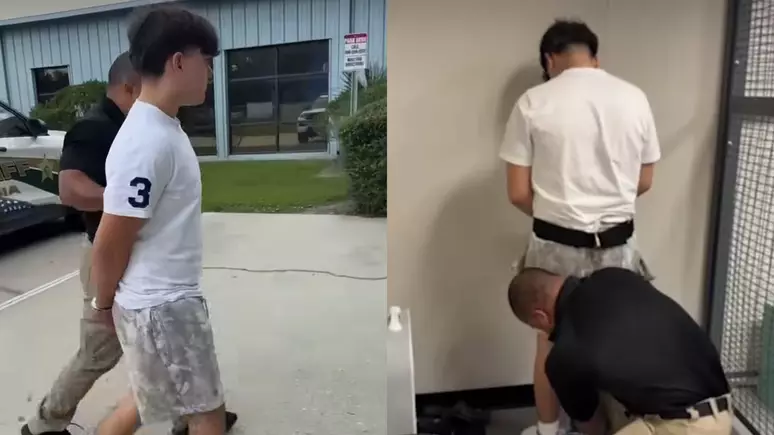 Jovem de 13 anos sendo detido por policiais.