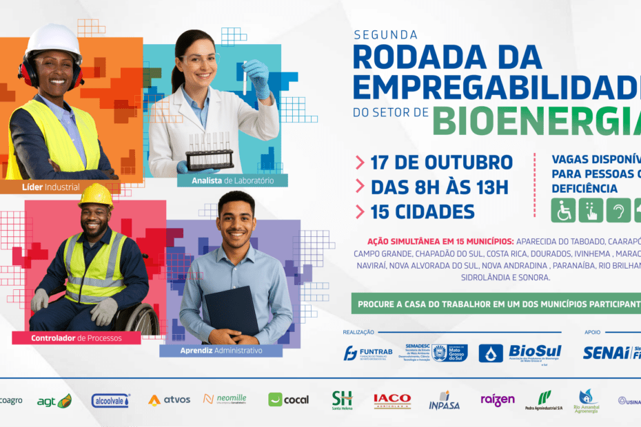 Funtrab e Biosul anunciam 2ª Rodada de Empregabilidade do Setor de Bioenergia com mais de 630 vagas em 15 municípios de MS – FUNTRAB