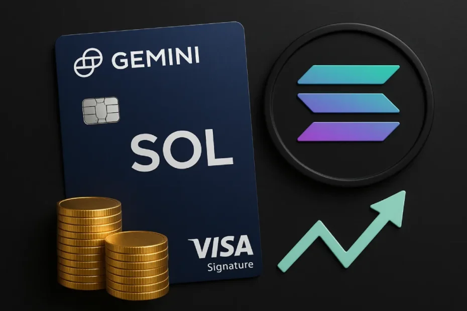 Gemini lança cartão de crédito SOL com recompensas até 4% e staking automático