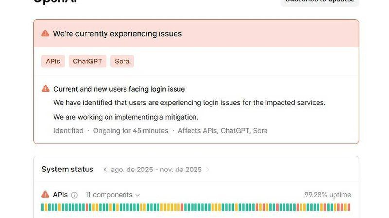 ChatGPT e Sora têm instabilidade nesta terça-feira (4)