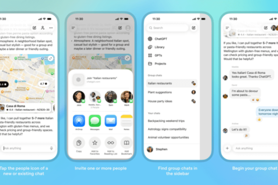 Planejando um jantar com os amigos ou em família? O ChatGPT agora oferece conversas em grupo