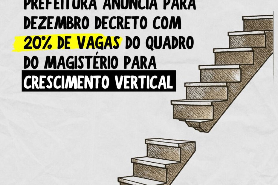 Prefeitura anuncia para dezembro decreto com 20% de vagas do quadro do magistério para crescimento vertical