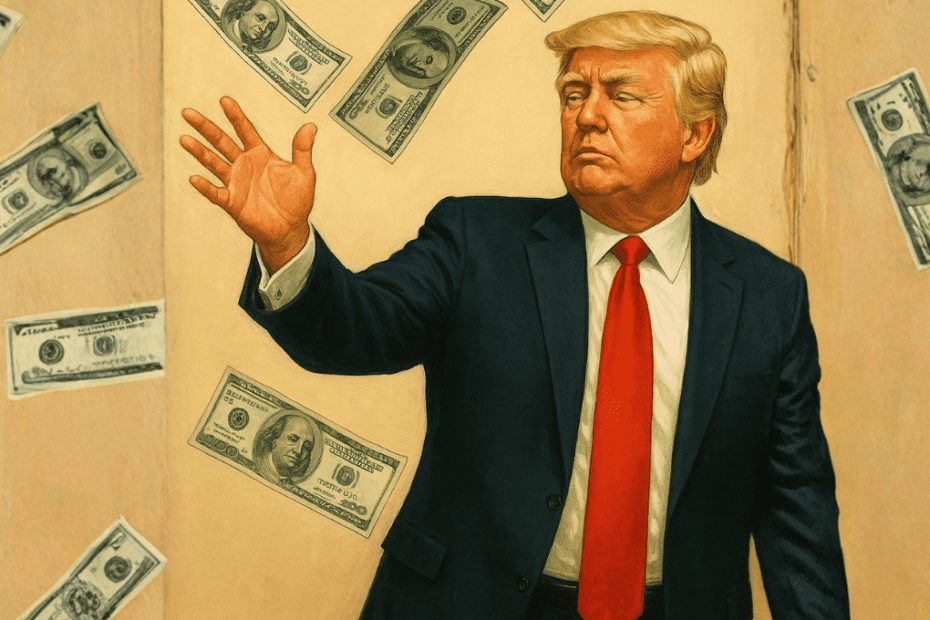 Trump diz que pagará ‘dividendo’ de US$ 2 mil a americanos por conta de tarifaço (Imagem: ChatGPT)