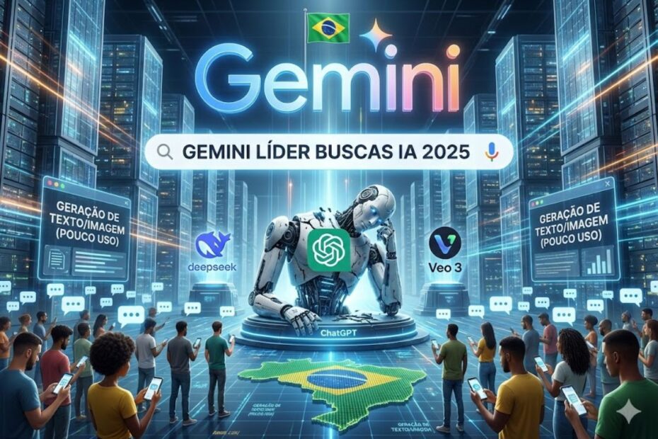 IA em 2025: Gemini domina buscas do Google, deixa ChatGPT fora do top 10, enquanto Brasil bate recorde de uso silencioso e ignora geradores de texto e imagem hoje ainda